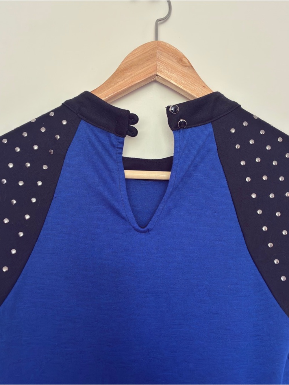 Monteau Blue Peplum Dress Studded Shoulders Womans Med Y2K Trendy Bodycon - Picture 5 of 8